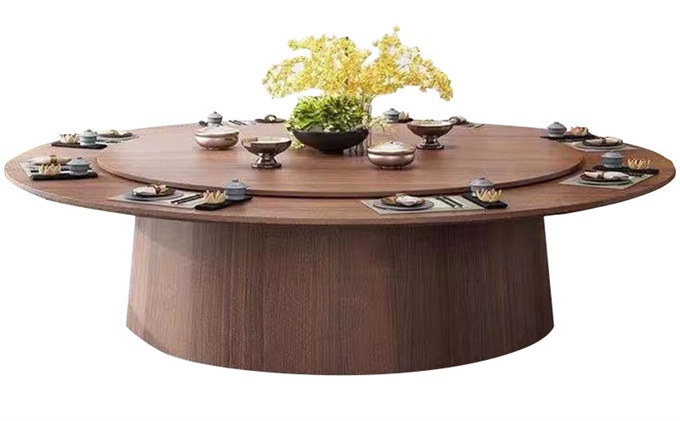 新中式實木電動餐桌大圓桌