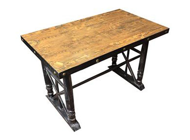 鐵藝餐桌 實木方形餐桌面 五金鐵藝包邊 銅釘圍