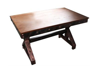 工業老舊主題風餐桌 鐵藝餐桌 古銅色五金三角形