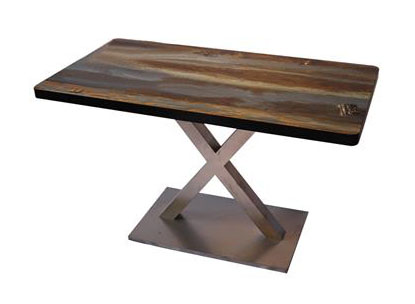 黑色圍邊實木餐桌_定制桌面印花磨砂不銹鋼底座