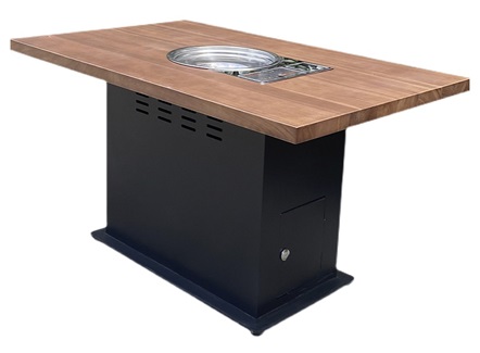 鐵藝桌腳時尚簡約實木臺面電磁爐火鍋桌